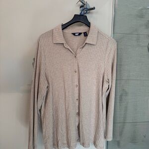 Lands’ End Ribbed Button Front Top – wheat  – Size 1X –